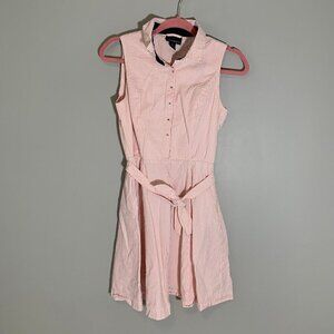 Cynthia Rowley pink white‎ striped seersucker sleeveless collared button dress